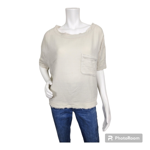 We The Free Tops - We The Free Oversized Raw Hem Beige Top Size Small